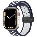 For Apple Watch 7 41mm Magnetic Buckle Silicone Watch Band(Navy White)