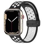 For Apple Watch 7 41mm Magnetic Buckle Silicone Watch Band(Black White)