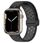 For Apple Watch 7 41mm Magnetic Buckle Silicone Watch Band(Black Grey)