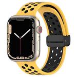 For Apple Watch 7 41mm Magnetic Buckle Silicone Watch Band(Yellow Black)