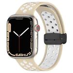 For Apple Watch SE 44mm Magnetic Buckle Silicone Watch Band(Khaki White)