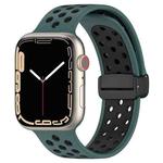 For Apple Watch 42mm Magnetic Buckle Silicone Watch Band(Olive Black)