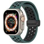 For Apple Watch SE 2023 44mm Magnetic Buckle Silicone Watch Band(Olive Black)