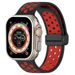 For Apple Watch Ultra 2 49mm Magnetic Buckle Silicone Watch Band(Black Red)