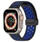 For Apple Watch Ultra 2 49mm Magnetic Buckle Silicone Watch Band(Black Blue)