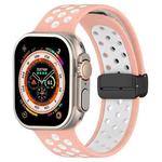 For Apple Watch Series 9 45mm Magnetic Buckle Silicone Watch Band(Pink White)