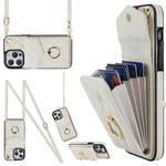 For iPhone 12 / 12 Pro Rhombic Texture Card Bag Phone Case with Long Lanyard(White)