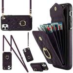 For iPhone 11 Pro Max Rhombic Texture Card Bag Phone Case with Long Lanyard(Dark Purple)