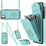 For iPhone 11 Rhombic Texture Card Bag Phone Case with Long Lanyard(Mint Green)