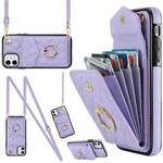 For iPhone 11 Rhombic Texture Card Bag Phone Case with Long Lanyard(Light Purple)