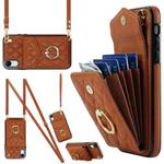 For iPhone XR Rhombic Texture Card Bag Phone Case with Long Lanyard(Brown)