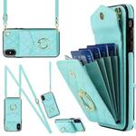 For iPhone XS Max Rhombic Texture Card Bag Phone Case with Long Lanyard(Mint Green)