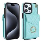 For iPhone 15 Pro Max Rhombic Texture Card Bag Phone Case with Long Lanyard(Mint Green)