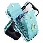 For iPhone 16e Rhombic Texture Card Bag Phone Case with Long Lanyard(Mint Green)