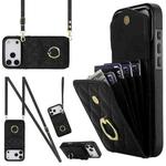 For iPhone 17 Pro Max Rhombic Texture Card Bag Phone Case with Long Lanyard(Black)
