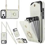 For iPhone 17 Pro Max Rhombic Texture Card Bag Phone Case with Long Lanyard(White)