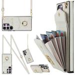 For Samsung Galaxy S23 Ultra 5G Rhombic Texture Card Bag Phone Case with Long Lanyard(White)