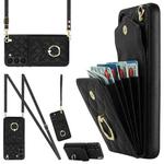 For Samsung Galaxy S23+ 5G Rhombic Texture Card Bag Phone Case with Long Lanyard(Black)