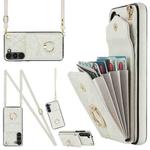For Samsung Galaxy S23+ 5G Rhombic Texture Card Bag Phone Case with Long Lanyard(White)