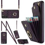 For Samsung Galaxy S23+ 5G Rhombic Texture Card Bag Phone Case with Long Lanyard(Dark Purple)