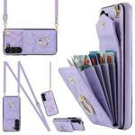 For Samsung Galaxy S23+ 5G Rhombic Texture Card Bag Phone Case with Long Lanyard(Light Purple)