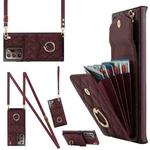 For Samsung Galaxy Note20 Ultra Rhombic Texture Card Bag Phone Case with Long Lanyard(Wine Red)