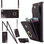 For Samsung Galaxy Note20 Ultra Rhombic Texture Card Bag Phone Case with Long Lanyard(Dark Purple)