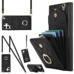 For Samsung Galaxy S24 Ultra 5G Rhombic Texture Card Bag Phone Case with Long Lanyard(Black)