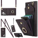 For Samsung Galaxy S24 Ultra 5G Rhombic Texture Card Bag Phone Case with Long Lanyard(Dark Purple)