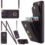 For Samsung Galaxy S24 5G Rhombic Texture Card Bag Phone Case with Long Lanyard(Dark Purple)