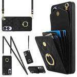For Samsung Galaxy S25 Edge 5G Rhombic Texture Card Bag Phone Case with Long Lanyard(Black)