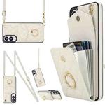 For Samsung Galaxy S25 Edge 5G Rhombic Texture Card Bag Phone Case with Long Lanyard(White)
