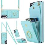 For Samsung Galaxy S25 Edge 5G Rhombic Texture Card Bag Phone Case with Long Lanyard(Mint Green)