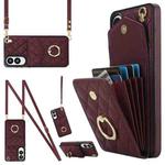 For Samsung Galaxy S25 Edge 5G Rhombic Texture Card Bag Phone Case with Long Lanyard(Wine Red)