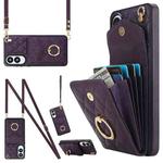 For Samsung Galaxy S25 Edge 5G Rhombic Texture Card Bag Phone Case with Long Lanyard(Dark Purple)