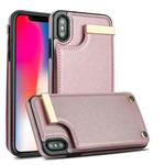 For iPhone XS Max Metal Buckle Card Slots Phone Case(Rose Gold)