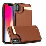 For iPhone XS Max Metal Buckle Card Slots Phone Case(Brown)