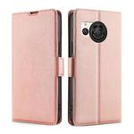 For Sharp Aquos R8 SH-52D Ultra-thin Voltage Side Buckle Horizontal Flip Leather Phone Case(Rose Gold)