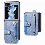 For Samsung Galaxy Z Flip5 Carbon Fiber Wristband Wallet Back Phone Case(Blue)