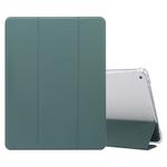 For iPad 9.7(2018)/(2017)/Air 2/Air 3-folding Electric Pressed Skin Texture Horizontal Flip Shockproof Transparent TPU + PU Leather Case with Holder & Pen Slot & Sleep / Wake-up Function(Deep Green)