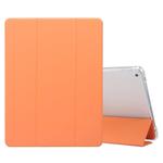 For iPad 9.7(2018)/(2017)/Air 2/Air 3-folding Electric Pressed Skin Texture Horizontal Flip Shockproof Transparent TPU + PU Leather Case with Holder & Pen Slot & Sleep / Wake-up Function(Orange)