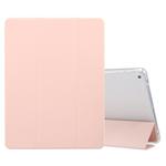 For iPad 9.7(2018)/(2017)/Air 2/Air 3-folding Electric Pressed Skin Texture Horizontal Flip Shockproof Transparent TPU + PU Leather Case with Holder & Pen Slot & Sleep / Wake-up Function(Light Pink)