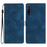 For Sony Xperia 1 V Flower Butterfly Embossing Pattern Leather Phone Case(Blue)