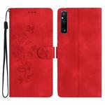 For Sony Xperia 1 V Flower Butterfly Embossing Pattern Leather Phone Case(Red)