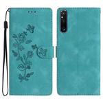 For Sony Xperia 1 V Flower Butterfly Embossing Pattern Leather Phone Case(Sky Blue)