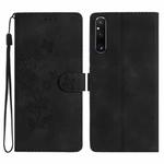 For Sony Xperia 1 V Flower Butterfly Embossing Pattern Leather Phone Case(Black)