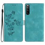 For Sony Xperia 10 V Flower Butterfly Embossing Pattern Leather Phone Case(Sky Blue)