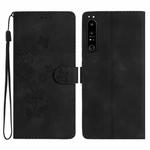 For Sony Xperia 10 IV Flower Butterfly Embossing Pattern Leather Phone Case(Black)