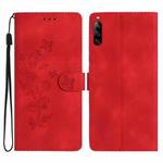 For Sony Xperia L4 Flower Butterfly Embossing Pattern Leather Phone Case(Red)