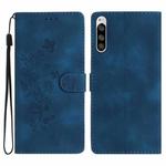 For Sony Xperia 5 Flower Butterfly Embossing Pattern Leather Phone Case(Blue)